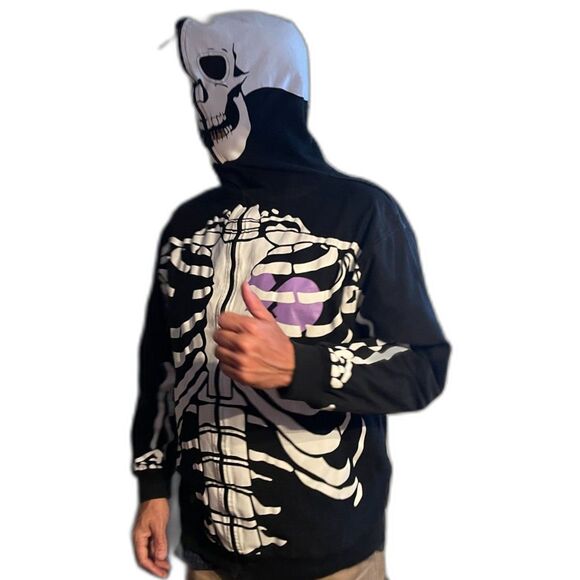 LRG Dead Serious Zip Up Skeleton Hoodie Size Men's XL Black & White Glow in Dark - Picture 5 of 13